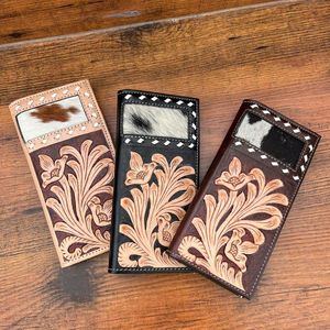 2025 fabricant à la mode Premium Design Floral usiné peau de vache en cuir véritable luxe carte porte-monnaie Long portefeuille pour hommes - Product Image 4