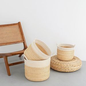 Two tone rattan <b>storage</b> <b>baskets</b> versatile home organizer handmade <b>basket</b> for grocery laundry <b>toy</b> - Product Image 5