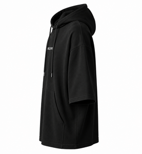 Sudadera con Capucha Premium Negra de Manga Corta, Estilo Casual, Holgada, Ligera, para Hombre - Product Image 4