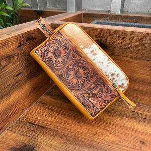 New Luxury Large Capacity Hand Tooled Storage Makeup Organizer <b>Bag</b> for Women Cowhide Travel Toiletries Cosmetic <b>Bag</b> With Handle - Product Image 2