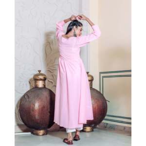 Conjunto de Kurta de Chifón de Algodón Rosa Francés para Mujer con Cuentas, Cuello en V, Manga Larga, Estilo Elegante, Largo hasta el Tobillo, para Primavera - Product Image 5