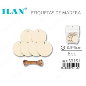 Etichette in Legno Ilan 5x0,5 Cm con Cordino di Iuta, 6 Pezzi per Etichettatura Indumenti - Product Image 3