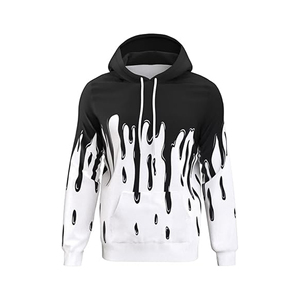 Sudadera con Capucha Oversize para Hombre 2026, Negra y Blanca con Estampado de Goteo, Estilo Urbano, Manga Regular, Tejido de Poliéster, Ropa de Otoño - Product Image 5