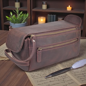 Genuine Cowhide Leather <b>Toiletry</b> Bag Men Travel Dopp Kit Cosmetic Waterproof Case Bag LTB-0144 - Product Image 4
