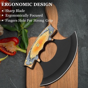 Coupe-pizza artisanal, couteau ULU avec lame en acier noir et manche en bois Pakka avec étui en cuir, pour couper la pizza, trancher le fromage - Product Image 5