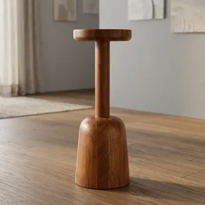 Modern Wooden <b>Side</b> <b>Table</b> <b>Round</b> Top Handmade Minimalist Design Living Room Furniture Dark Wood Finish - Product Image 2