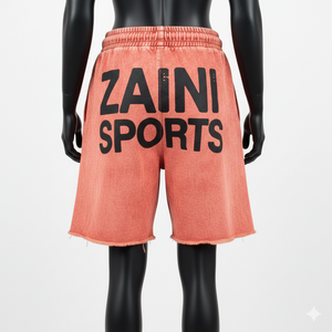 Shorts de détente en molleton de coton doux 320 GSM, délavé à l'acide, couleur corail, avec logo personnalisé imprimé - Product Image 2