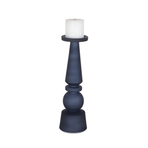 Modern Matte Navy Blue Pillar Candle Holder <b>Set</b> Elegant Sculptural Design Round Shape For Luxury Home Decor And Weddings - Product Image 3