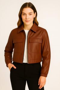 แจ็คเก็ตหนังผู้หญิงขายส่ง หลากหลายสี แจ็คเก็ตหนังสีแดงไวน์แบบด้าน สไตล์วินเทจ สำหรับผู้หญิง แบบซิป - Product Image 6