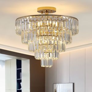 Lámpara de Araña de Cristal Dorada de 5 Niveles, Semiempotrada, de Hierro, Grande, Contemporánea, de Lujo, para Techo, Sala de Estar, Comedor - Product Image 1