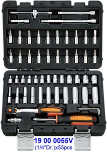 Juego de Llaves de Tubo Profundas 2 en 1 de 1/4'' y 55 Piezas, CR-MO, con Herramienta Manual, OEM Disponible - Product Image 2