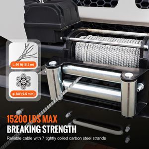 Cavo in Acciaio per Verricello da 3/8 Pollici x 50 Piedi, Resistenza alla Rottura 15.200 Libbre, con Gancio Girevole e Cavo di Traino - Product Image 1