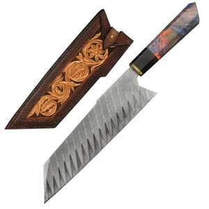 Couteau de chef artisanal en acier Damas de 13 pouces, fabriqué sur mesure par Ahmad Fabric, avec étui en cuir, manche élégant, personnalisable - Product Image 4