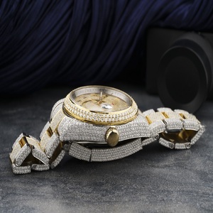 Luxury Round Iced Out <b>Watch</b> Moissanite Hip Hop Jewellery Two Tone Gold Silver <b>Arabic</b> Dial Statement Piece - Product Image 5