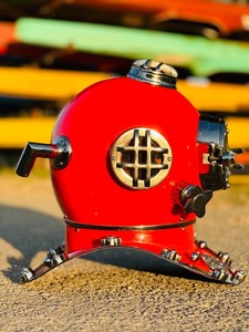 <b>Vintage</b> Red Metal Diving Helmet Model Nautical Decor Antique <b>Painting</b> Plated Casting Embossing Printing Home Office Display - Product Image 4