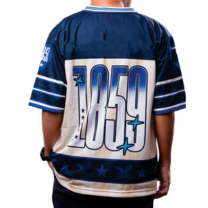 เสื้อเจอร์ซีย์อเมริกันฟุตบอลแบบสตรีทแวร์สั่งทำพิเศษ ผ้าตาข่าย ทรงโอเวอร์ไซส์ เสื้อซ้อมทีม ระบายอากาศได้ดี ผลิตจากโพลีเอสเตอร์ คอวี ผลิตจำนวนมากแบบ OEM - Product Image 4