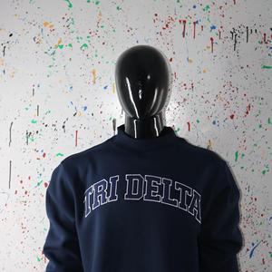 TRI DELTA NAVY BLUE <b>Mock</b> <b>Neck</b> Sweatshirt 100%NAVY BLUE Applique Embroidery wide <b>neck</b> Sweatshirt Finer Threads - Product Image 4