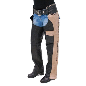 Chaps en similicuir style western, taille haute, coupe régulière, avec poche en cuir et fermeture à boucle, pour l'équitation - Product Image 1