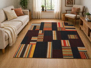 Handwoven Patchwork Kilim <b>Rug</b> Wool Flatweave Reversible Striped Area <b>Rug</b> Modern Living Room Bedroom Floor Carpet PET Friendly - Product Image 3