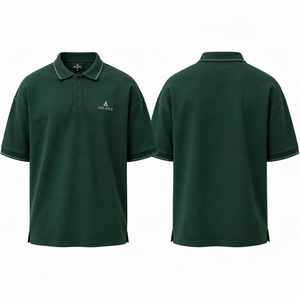 Polo surdimensionné vert foncé pour homme ONE APEX, 250 GSM, coton PK, manches courtes, t-shirt premium - Product Image 3