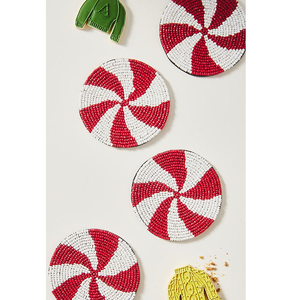 <b>Beaded</b> <b>Coaster</b> Mats & Pads <b>Beaded</b> <b>Coaster</b> Round Red White Candy Cane Design <b>Beaded</b> <b>Coaster</b> Table Mats & Pads - Product Image 1