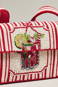 Striped Beaded Flap Evening <b>Bag</b> With Cocktail Design Handmade Fashionable Shoulder <b>Bag</b> - Product Image 1