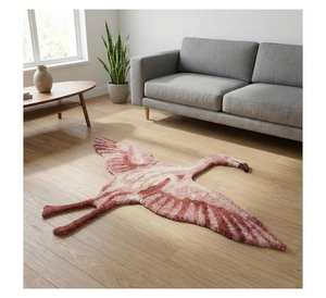 Tapis en laine tufté à la main flamant rose personnalisé, forme irrégulière, tapis animalier pour salon, chambre, décoration tropicale de la maison - Product Image 1