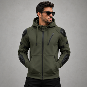 Sweat à capuche moto brodé coupe ample d'hiver avec fermeture éclair, armure renforcée, séchage rapide, polaire imperméable, pour trajets quotidiens et sécurité routière - Product Image 4