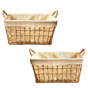 ตะกร้าหวายจากหญ้าทะเลผักตบชวาธรรมชาติคุณภาพสูงตะกร้าไม้ไผ่เก็บของกรอบโลหะ - Product Image 1