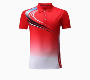 Ensemble de t-shirts de tennis pour hommes, dégradé rouge, manches courtes, col rabattu, polyester respirant, vêtements de sport pour adultes, été - Product Image 2