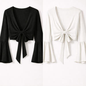 เสื้อคาร์ดิแกนผูกด้านหน้า แขนบาน สำหรับเด็กผู้หญิง คุณภาพสูง รับผลิตแบบ OEM ODM พร้อมโลโก้ตามสั่ง - Product Image 1