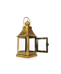 Ramadan Gold Lantern New Design <b>Square</b> Metal <b>Battery</b> Lamp with Clear Glass for Holiday Festival Decoration - Product Image 1