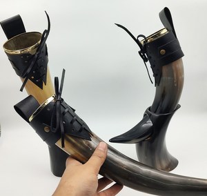 Luxurious Handcrafted Love Style Buffalo Horn <b>Drinking</b> Horn with Leather Holder <b>Stand</b> Brass Rim-Business Gift - Product Image 4
