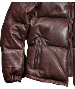 Blouson matelassé en cuir style moderne pour homme – Veste chaude matelassée à col montant avec logo frontal, coupe confortable - Product Image 6