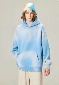 Sweat-shirt à capuche rose personnalisé en Spandex/Polyester molletonné, teint en pièce, uni, effet délavé, avec poches brodées, coupe ample, pour homme - Product Image 6