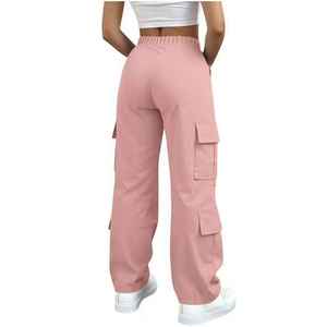 Pantalon cargo taille haute pour femme, style vintage, multi-poches, coupe droite, jambe large, décontracté, streetwear, mode - Product Image 3