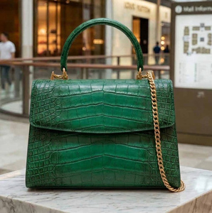 Sac à main en cuir véritable gaufré crocodile pour femme, sac de luxe avec poignée supérieure détachable et poche pour téléphone portable - Product Image 3