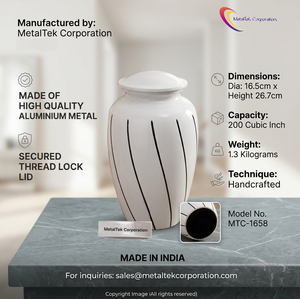 Urna Funeraria Moderna de Metal Hecha a Mano con Diseño de Espiral Blanco y Negro para Cenizas Humanas Adultas, Tapa Roscada Segura, Decoración Funeraria, Urnas Conmemorativas - Product Image 3