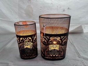 Sonnet Decor Black Iron Handmade <b>Lantern</b> <b>Candle</b> <b>Holders</b> with Die Cut Tree Design Heat Resistant Home Decoration Christmas Set 2 - Product Image 3