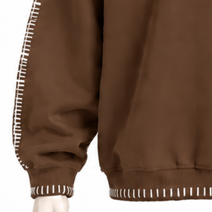 Mens <b>Brown</b> Stitched Border Distressed Crewneck Sweatshirt Loose Fit <b>Long</b> <b>Sleeve</b> Pullover Casual Streetwear Everyday Fashion <b>Top</b> - Product Image 6