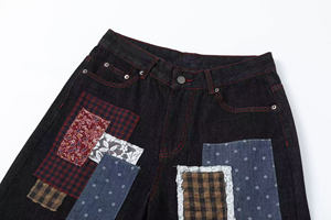 Jean ample patchwork pour homme, coupe large, style streetwear vintage délavé, Y2K, denim artistique, coupe décontractée - Product Image 3