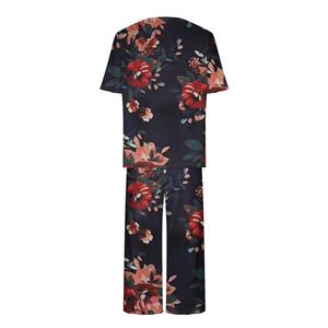 Conjunto de Pijama Informal para Primavera/Verano, 95% Poliéster, 5% Elastano, Tejido Suave, Estampado Floral, Cintura Elástica, Cierre Frontal Rápido - Product Image 6