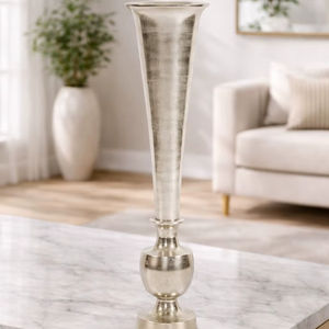 Jarrón de flores metálico liso, pulido, de níquel plateado, martillado, mini jarrón decorativo para flores - Product Image 1