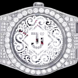 Montre personnalisée avec cadran en quartz serti de diamants Moissanite VVS, cadran analogique entièrement blanc, montre de luxe pour homme - Product Image 5