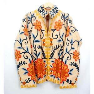 Amazing Look Cotrise Embroidery Floral Quilted Autumn Winter <b>Jacket</b> Women's Regular Length <b>Mandarin</b> <b>Collar</b> Full Sleeve Button - Product Image 1