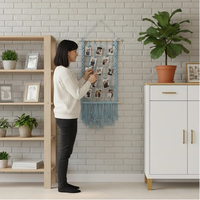 Tapisserie murale en macramé en coton, étagère en bois, rideau à franges tissé à la main, contemporain, écologique, haute qualité, anniversaire