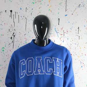 COACH <b>NAVY</b> blue Mock Neck Sweatshirt 100% <b>Navy</b> Blue Applique Embroidery wide neck Sweatshirt Finer Threads - Product Image 4