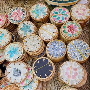 Resilient Vietnam rattan mother of pearl cup <b>mat</b> coaster <b>place</b> <b>mat</b> for serving wine and protecting fine furniture from rings - Product Image 6