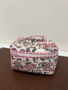 Niharo Floral <b>Quilted</b> Cotton Cosmetic <b>Bag</b> with Pink Trim Handle for Travel <b>Storage</b> Wholesale Custom Large Zipper Foldable - Product Image 1
