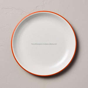 Fournitures de restaurant, plat en émail, assiette en métal décorative, bord jaune, assiettes de service alimentaire, contact alimentaire sans danger, impression de logo personnalisée - Product Image 2